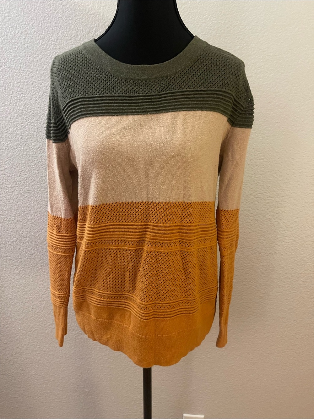 Market & Spruce Olive, Cream & Mustard Colorblock Crew Sweater